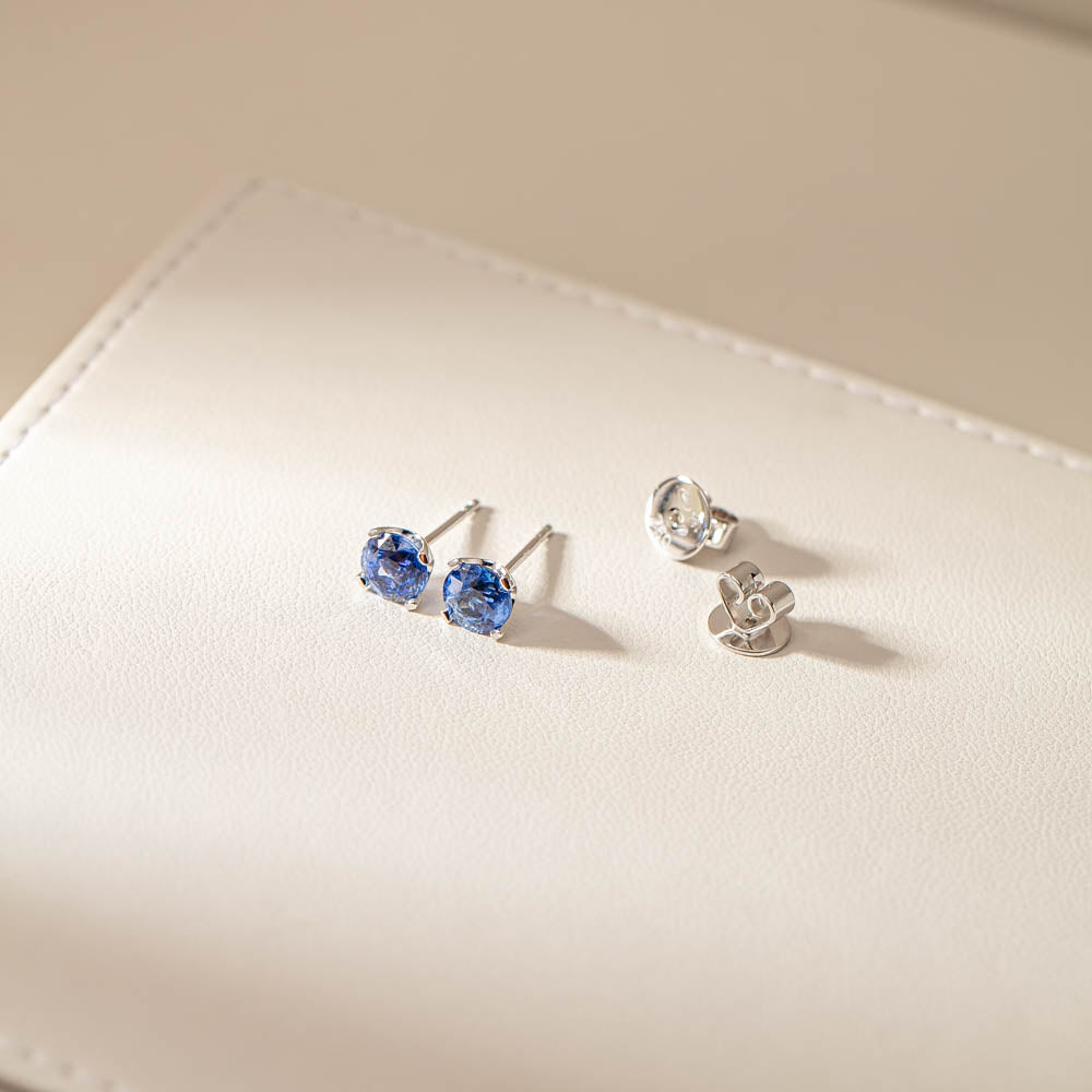 Sapphire & Diamond 14k White Gold Crown Earrings